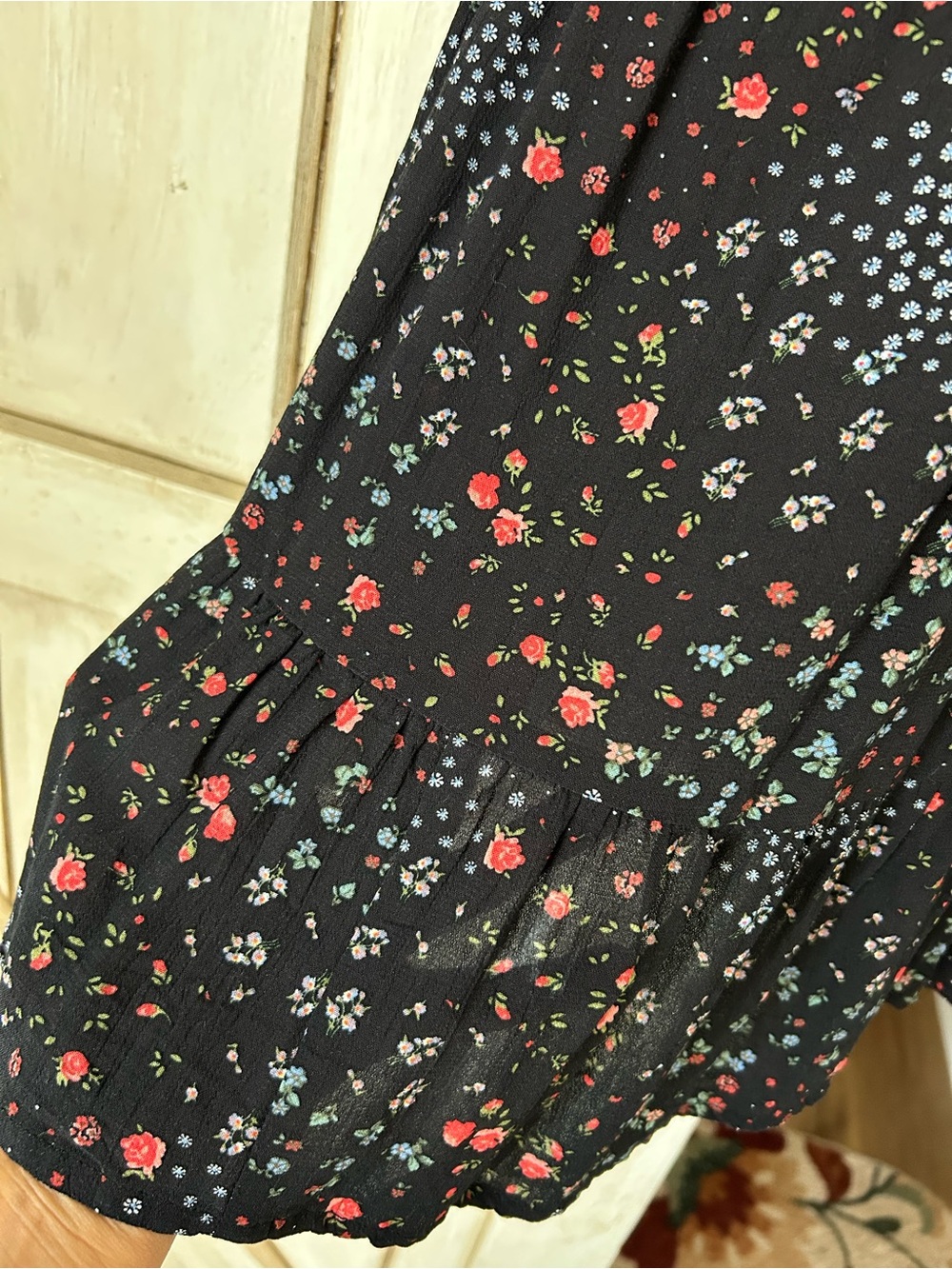 Aeropostale Black Mini Slip Dress with Red & White Floral Print - Picture 2 of 7